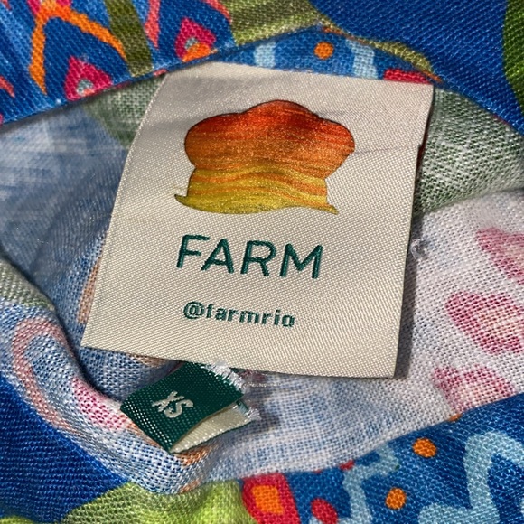 FARM RIO Mini Wrap Dress in Blue Macaw Print 100% linen - Picture 2 of 6